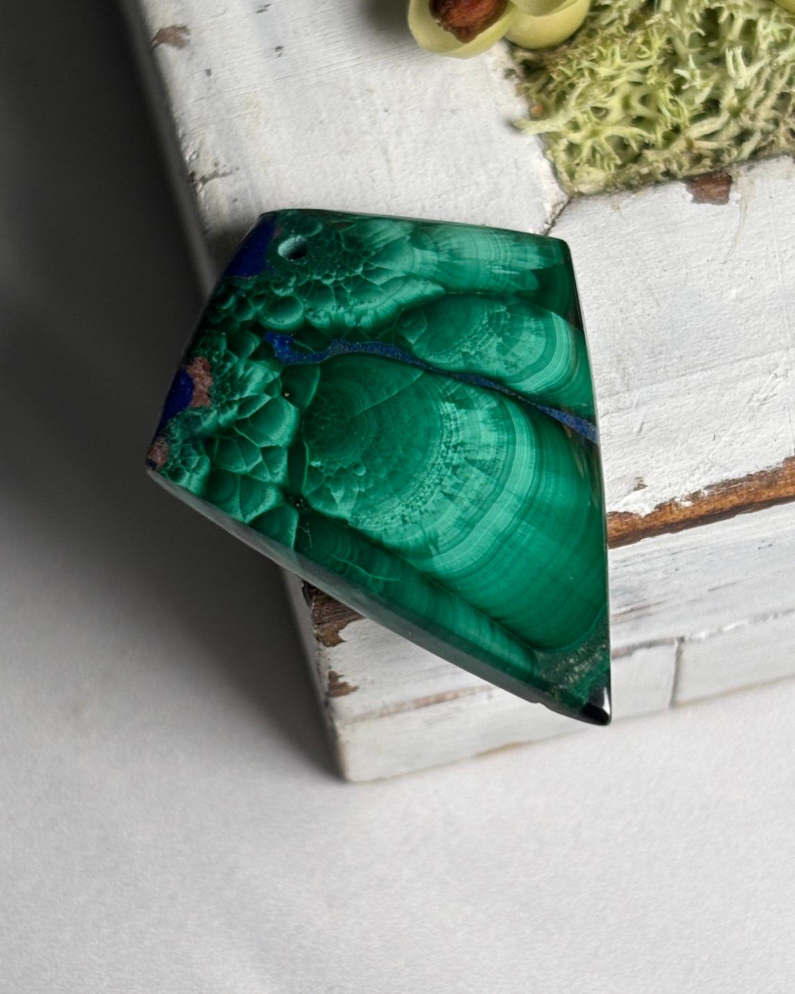 ご予約済｜マラカイト ＆ ラピスラズリ ルース カボション 穴あきルース 38 天然石 | 10枚目