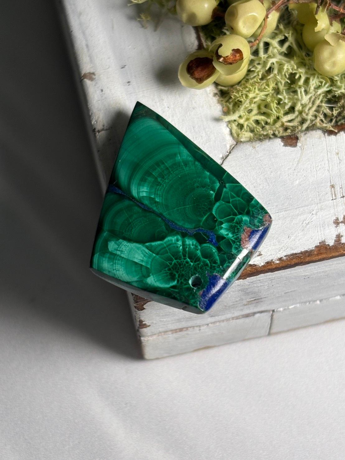 ご予約済｜マラカイト ＆ ラピスラズリ ルース カボション 穴あきルース 38 天然石 | 16枚目