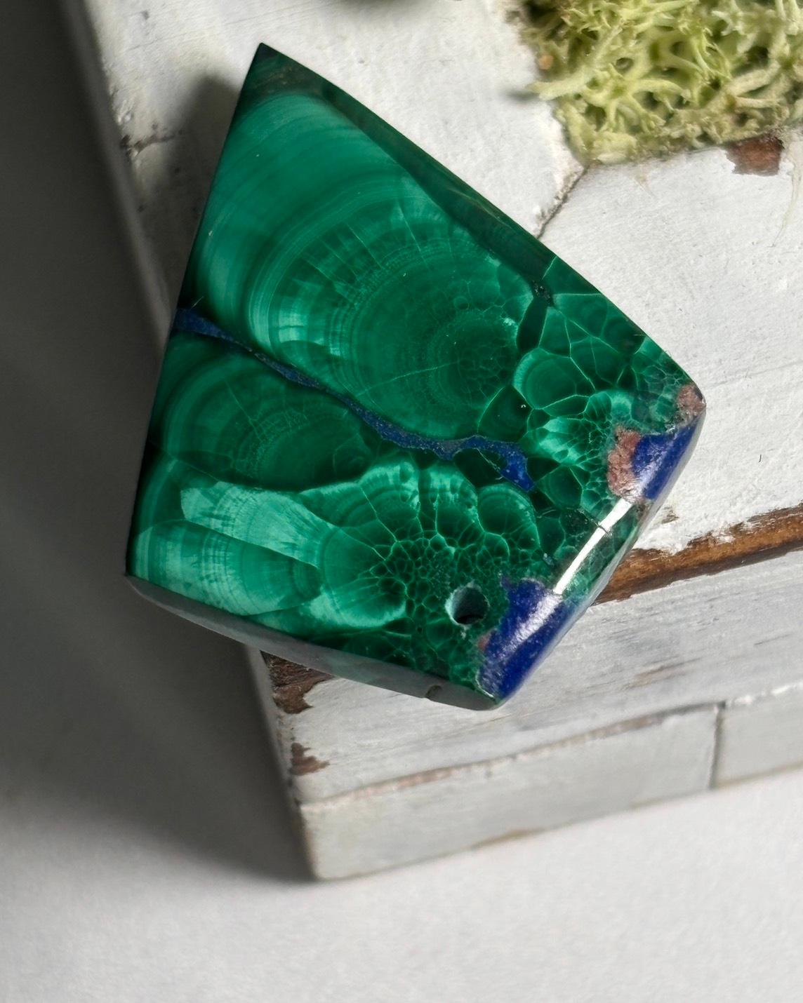 ご予約済｜マラカイト ＆ ラピスラズリ ルース カボション 穴あきルース 38 天然石 | 9枚目