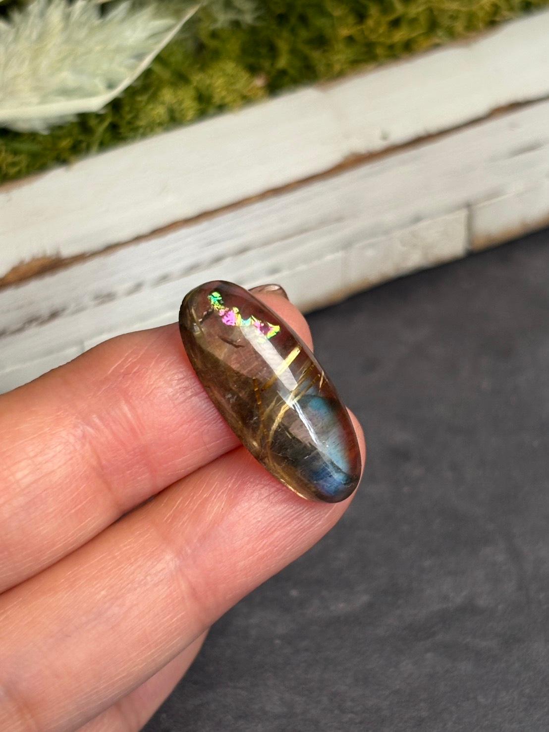 高品質 ルチルクォーツ と ラブラドライト のダブレット ルース  カボション  天然石 | 10枚目