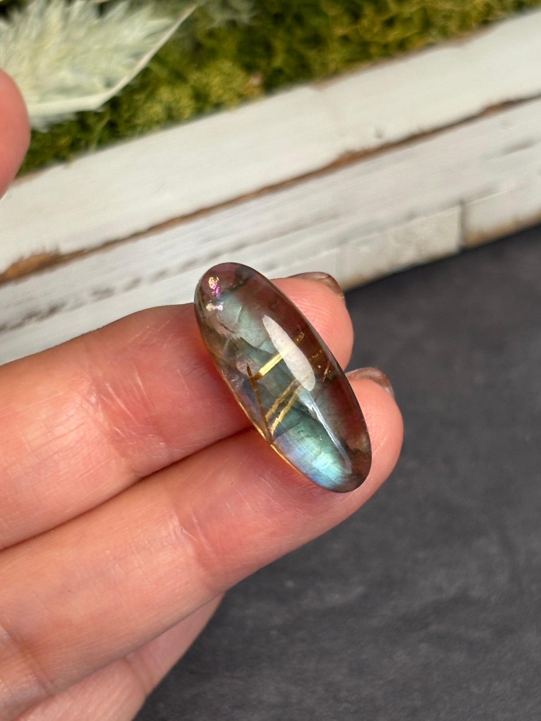 高品質 ルチルクォーツ と ラブラドライト のダブレット ルース  カボション  天然石 | 11枚目