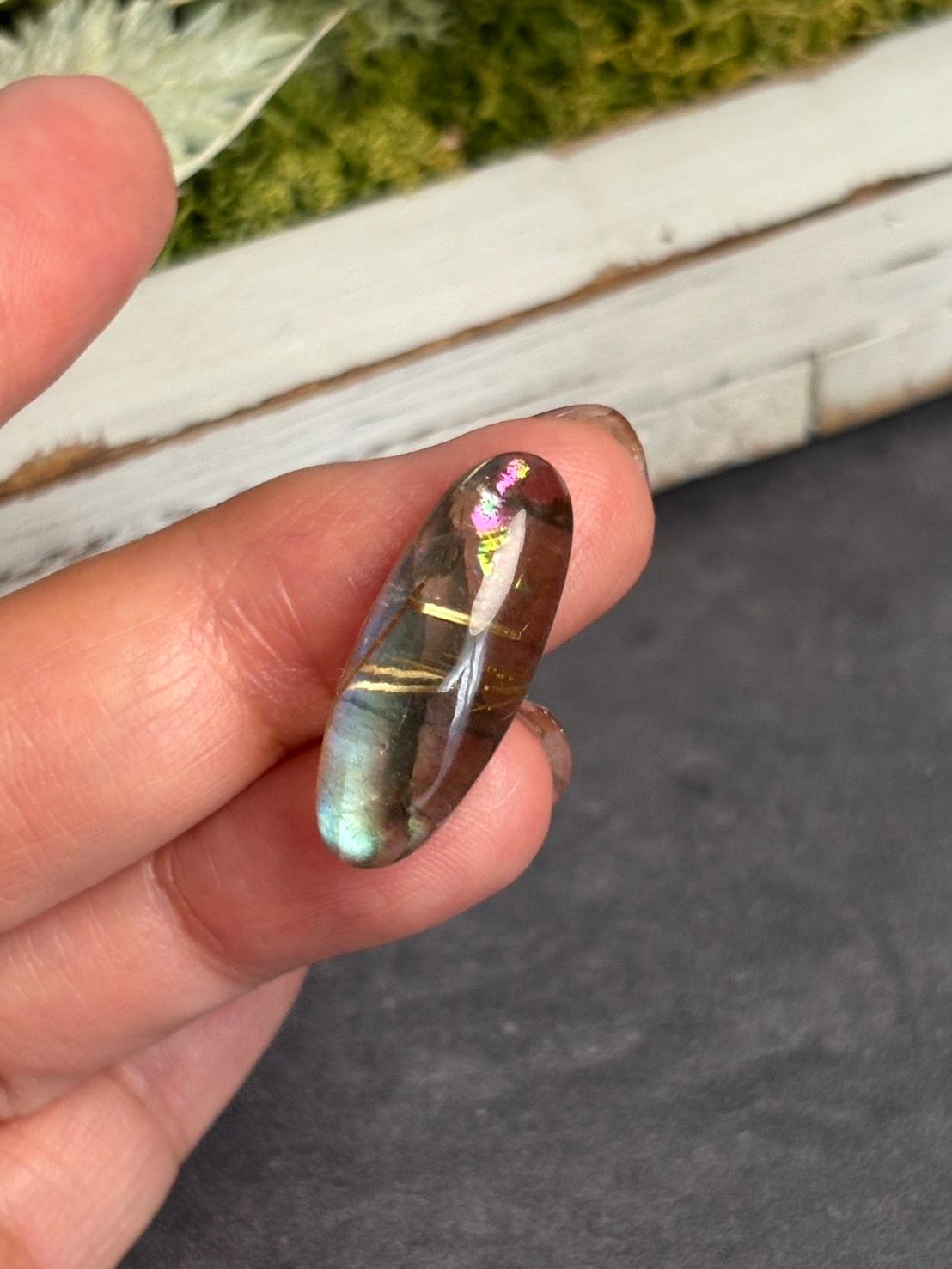 高品質 ルチルクォーツ と ラブラドライト のダブレット ルース  カボション  天然石 | 12枚目