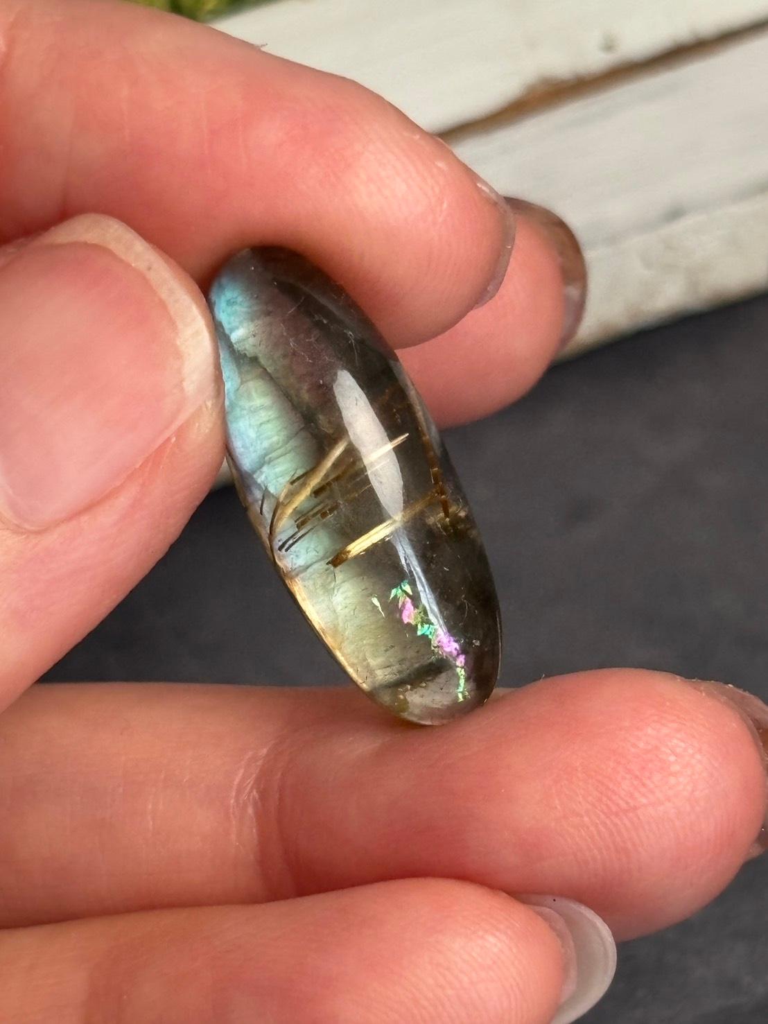 高品質 ルチルクォーツ と ラブラドライト のダブレット ルース  カボション  天然石 | 14枚目