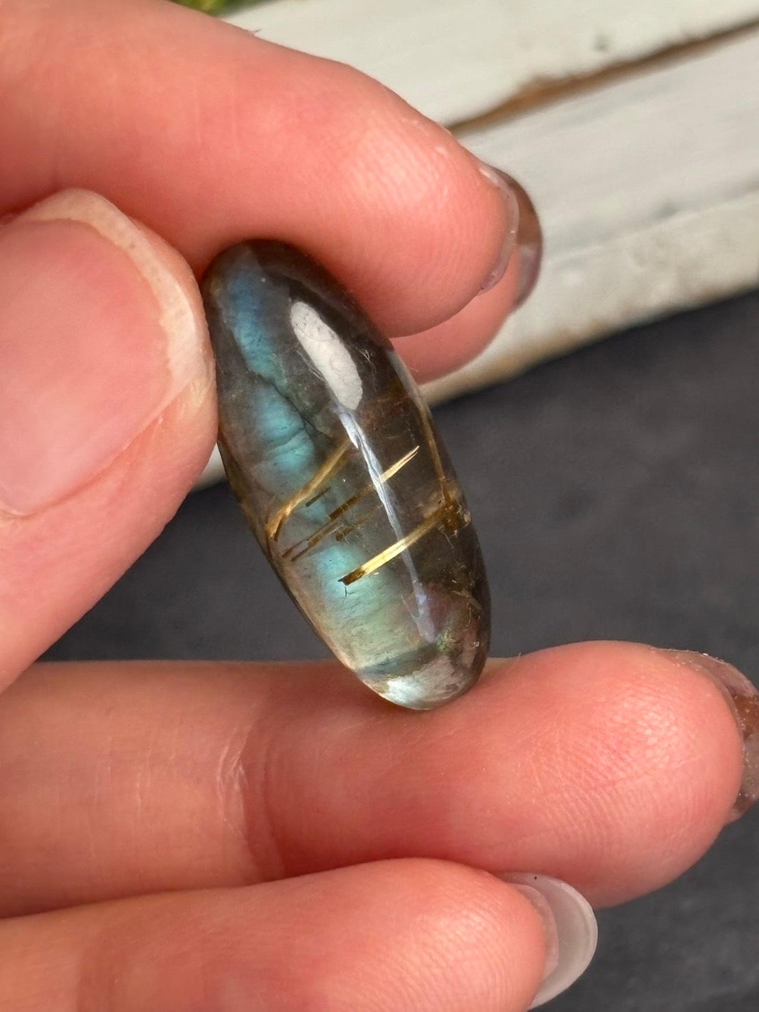 高品質 ルチルクォーツ と ラブラドライト のダブレット ルース  カボション  天然石 | 15枚目