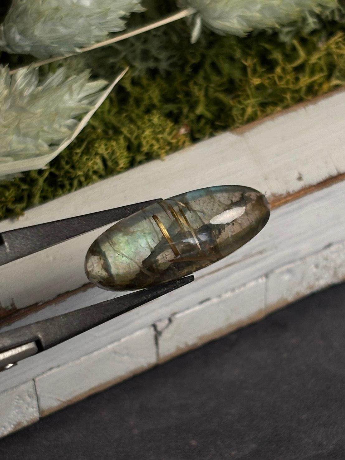 高品質 ルチルクォーツ と ラブラドライト のダブレット ルース  カボション  天然石 | 4枚目