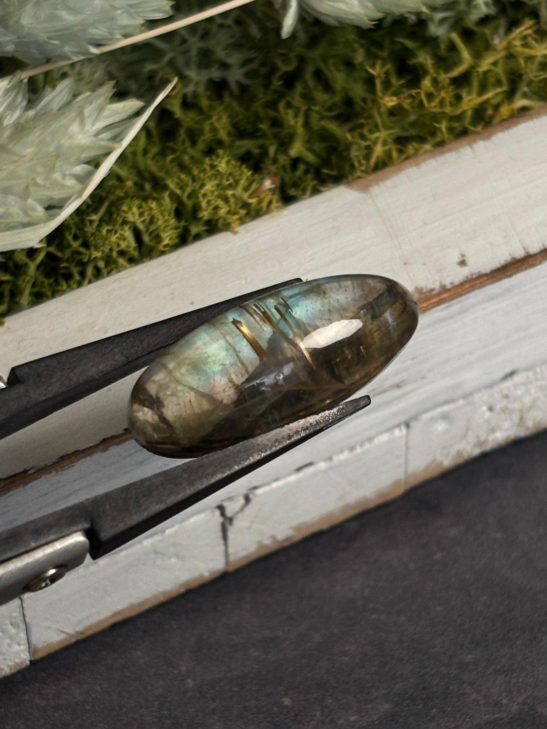 高品質 ルチルクォーツ と ラブラドライト のダブレット ルース  カボション  天然石 | 5枚目