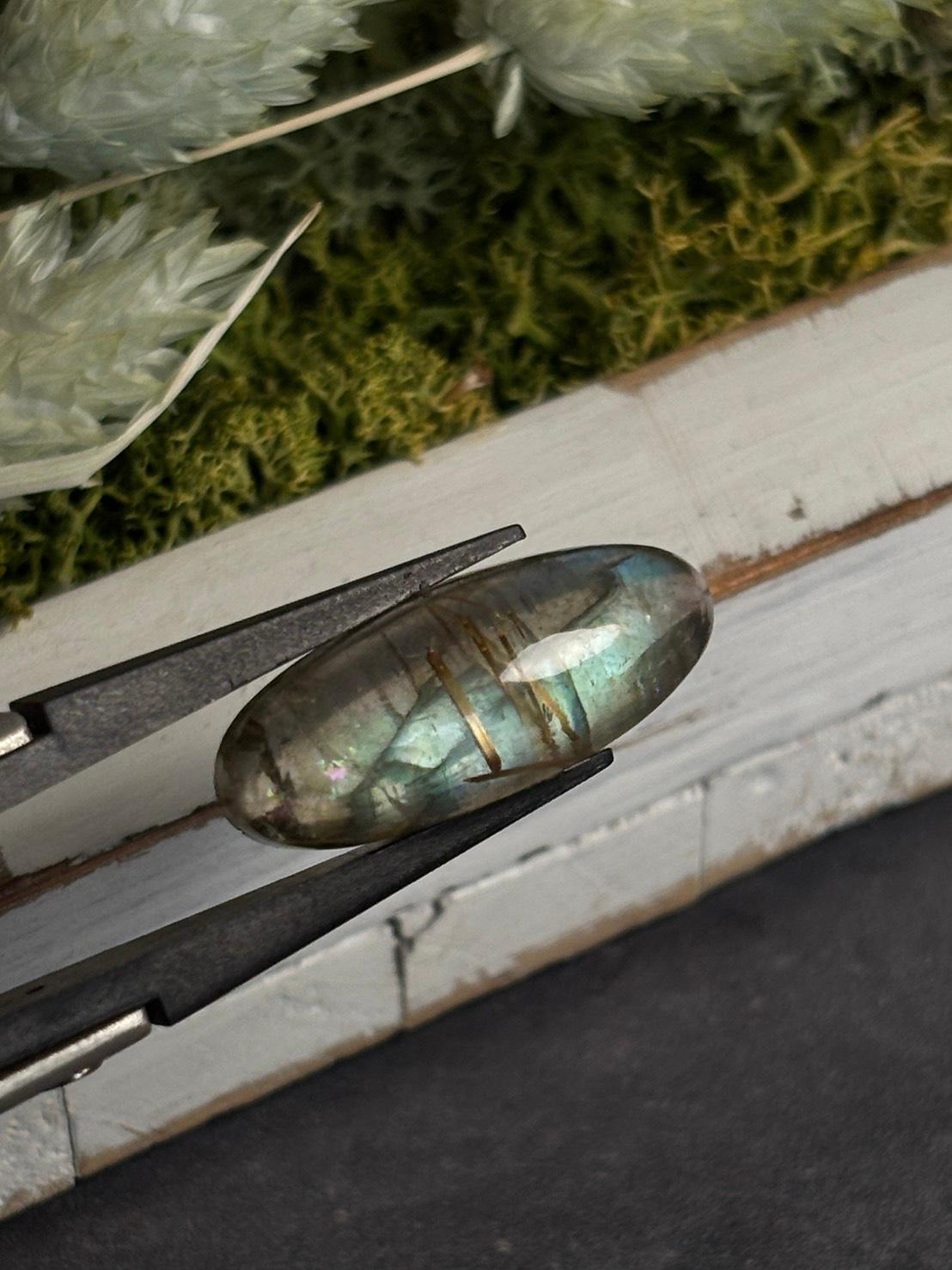 高品質 ルチルクォーツ と ラブラドライト のダブレット ルース  カボション  天然石 | 6枚目