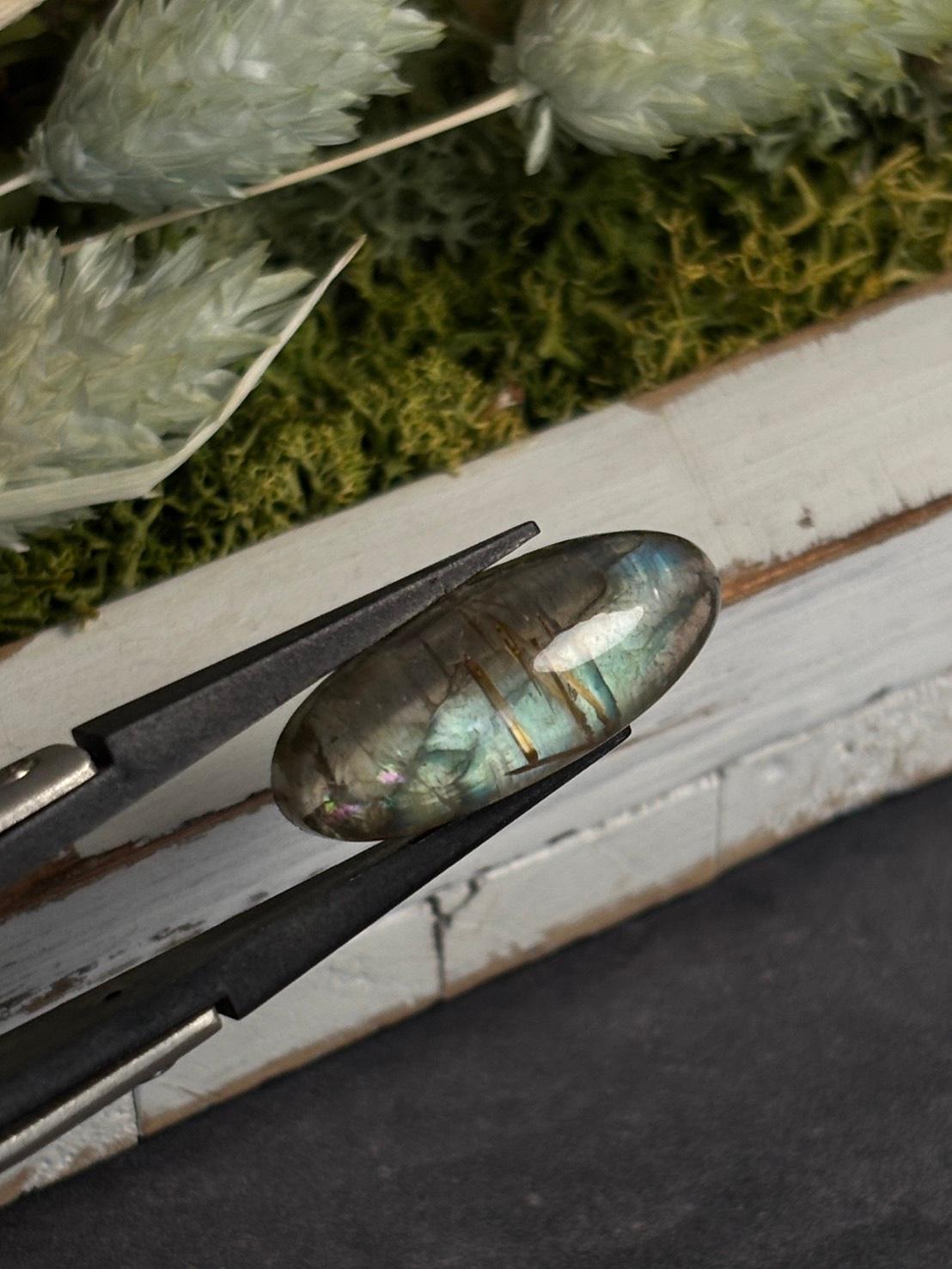 高品質 ルチルクォーツ と ラブラドライト のダブレット ルース  カボション  天然石 | 8枚目