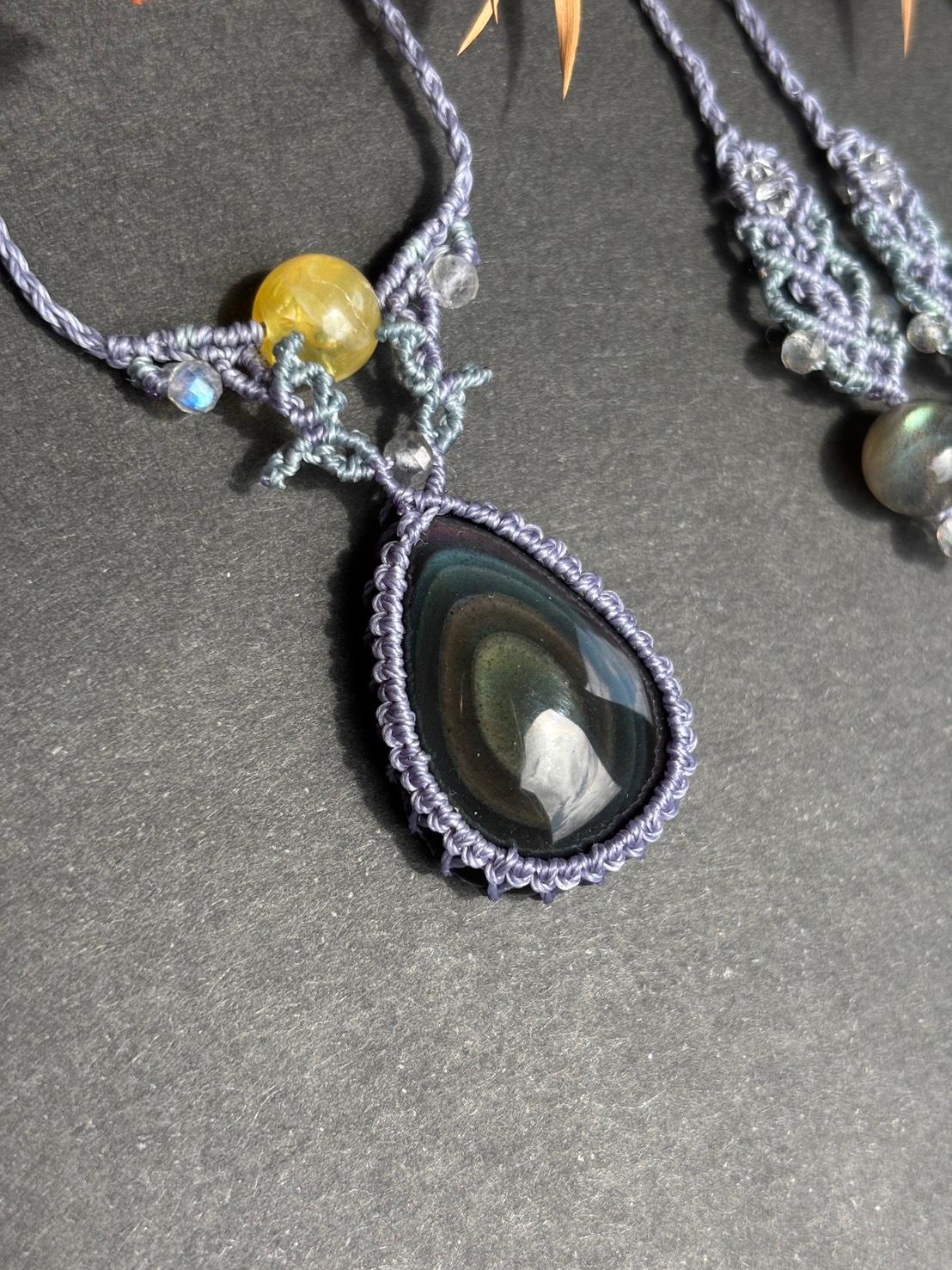 ご予約済|レインボーオブシディアン マクラメペンダントネックレス|天然石 | 10枚目