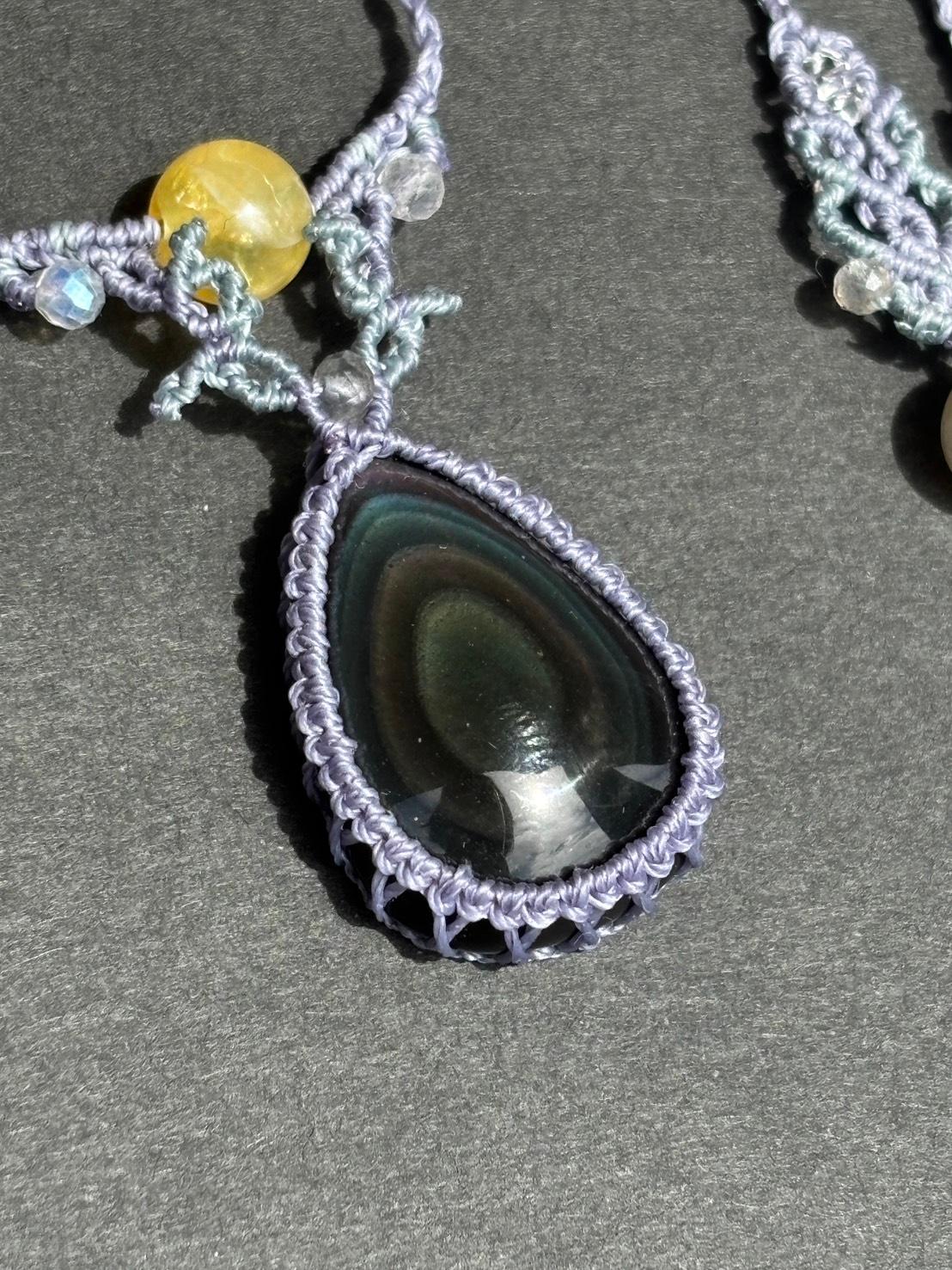 ご予約済|レインボーオブシディアン マクラメペンダントネックレス|天然石 | 11枚目