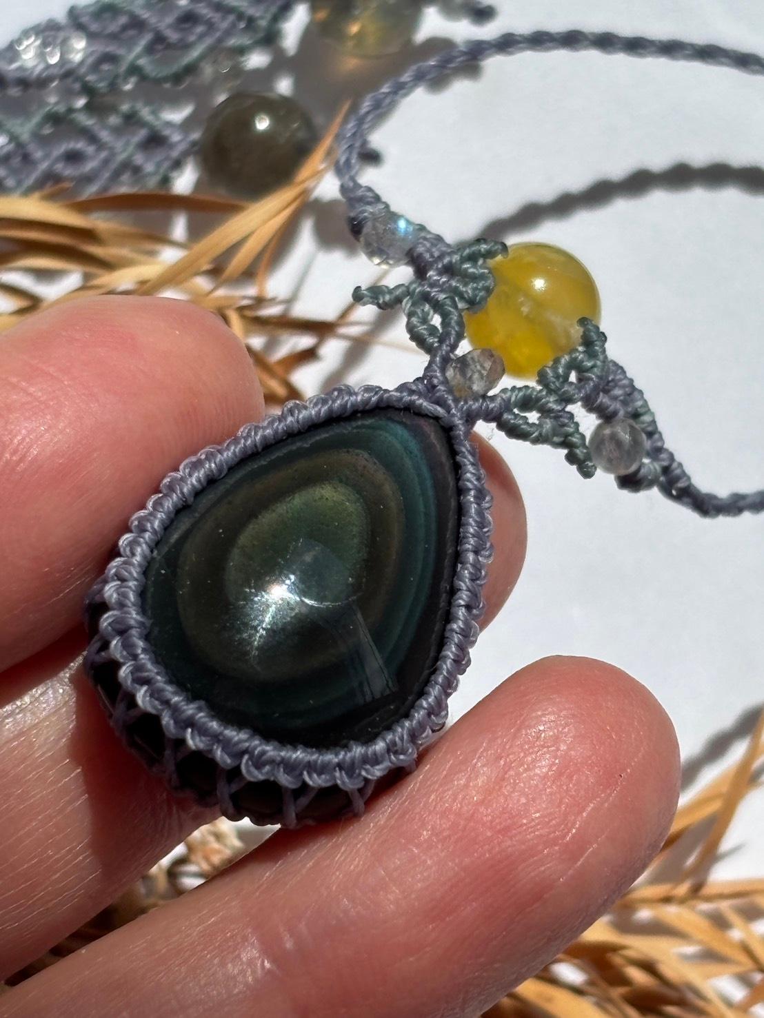 ご予約済|レインボーオブシディアン マクラメペンダントネックレス|天然石 | 12枚目