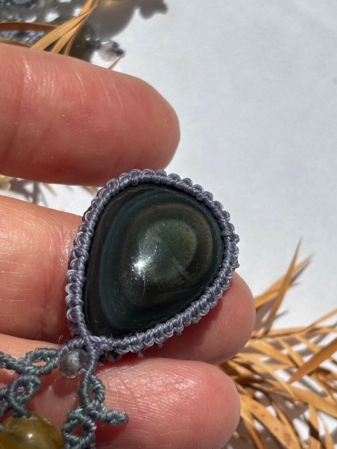 ご予約済|レインボーオブシディアン マクラメペンダントネックレス|天然石 | 13枚目