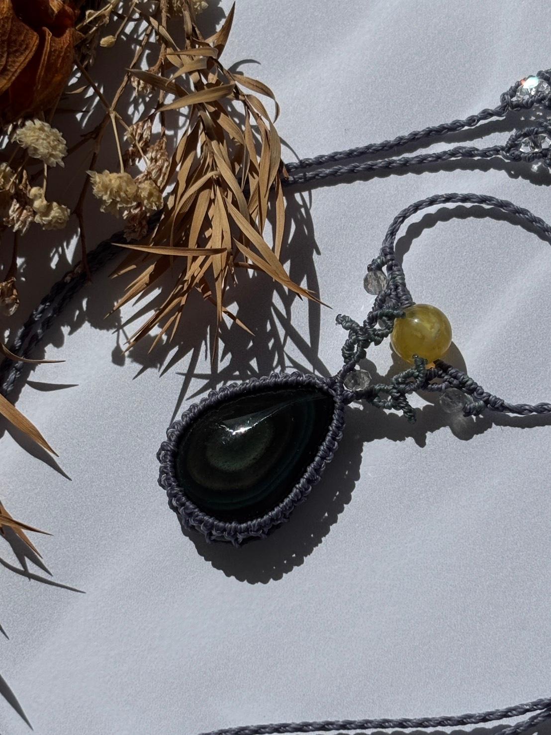 ご予約済|レインボーオブシディアン マクラメペンダントネックレス|天然石 | 15枚目