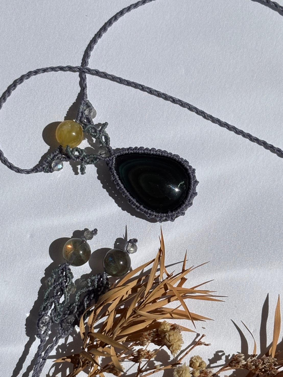 ご予約済|レインボーオブシディアン マクラメペンダントネックレス|天然石 | 16枚目