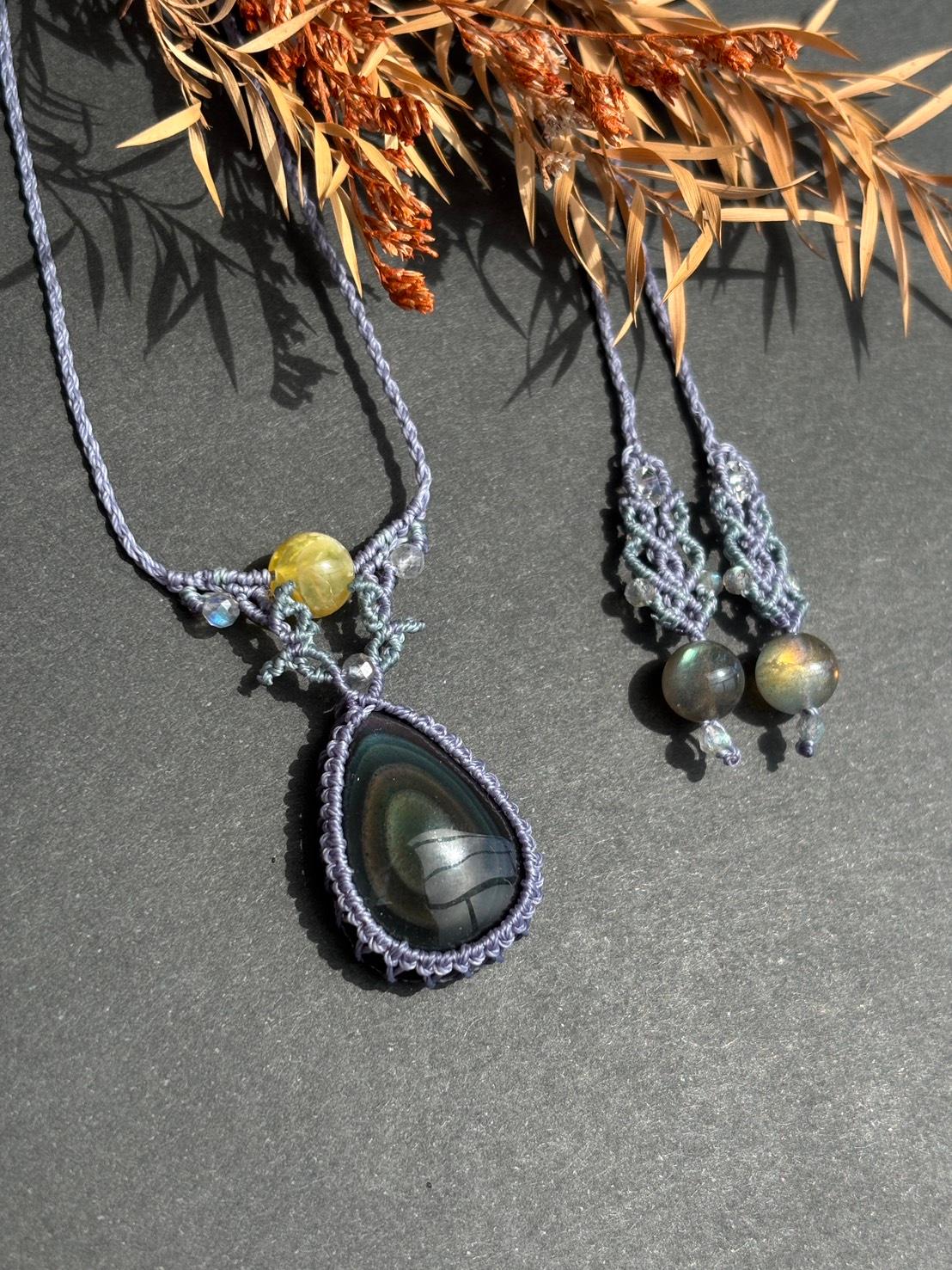 ご予約済|レインボーオブシディアン マクラメペンダントネックレス|天然石 | 3枚目