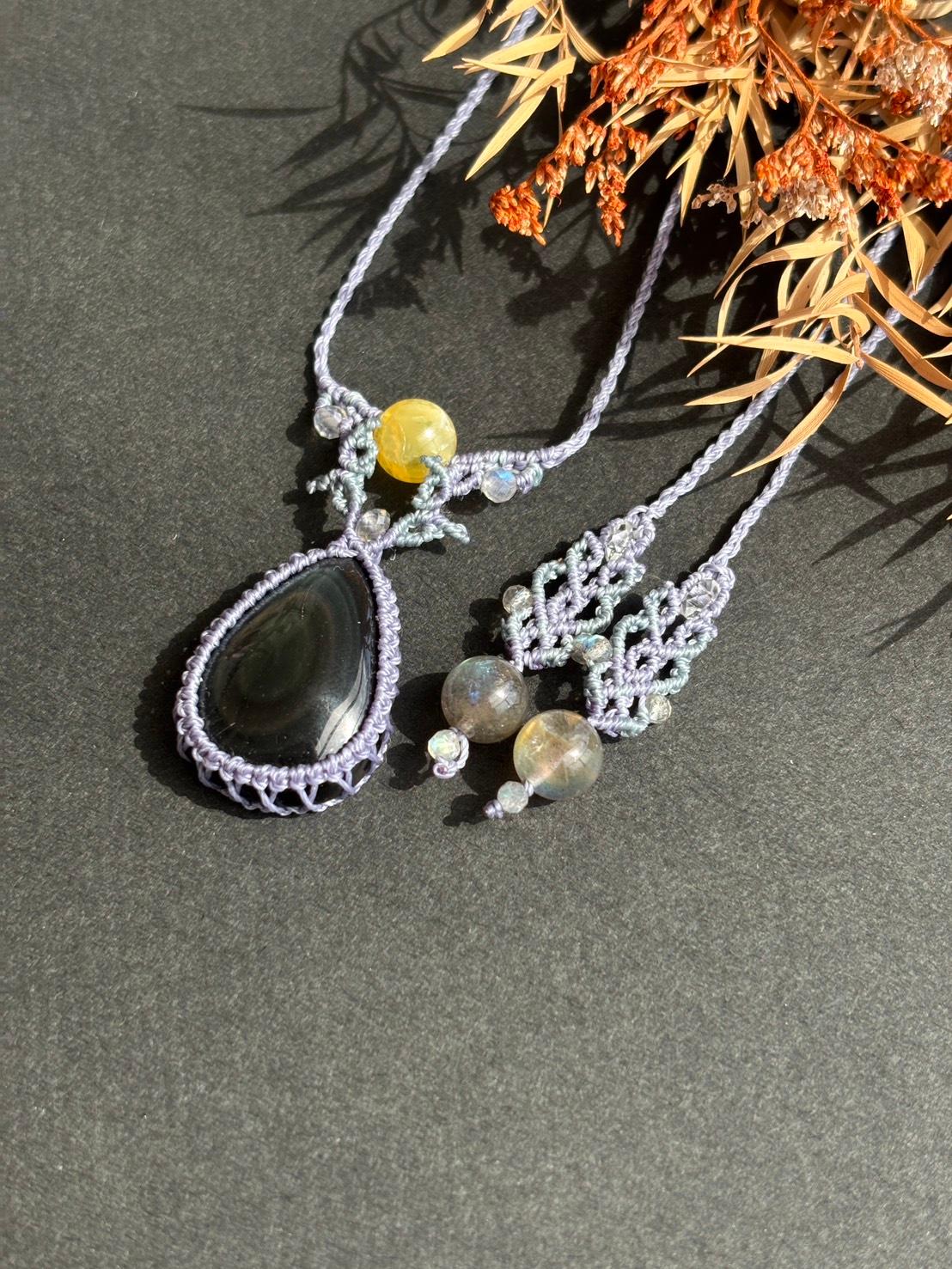 ご予約済|レインボーオブシディアン マクラメペンダントネックレス|天然石 | 4枚目