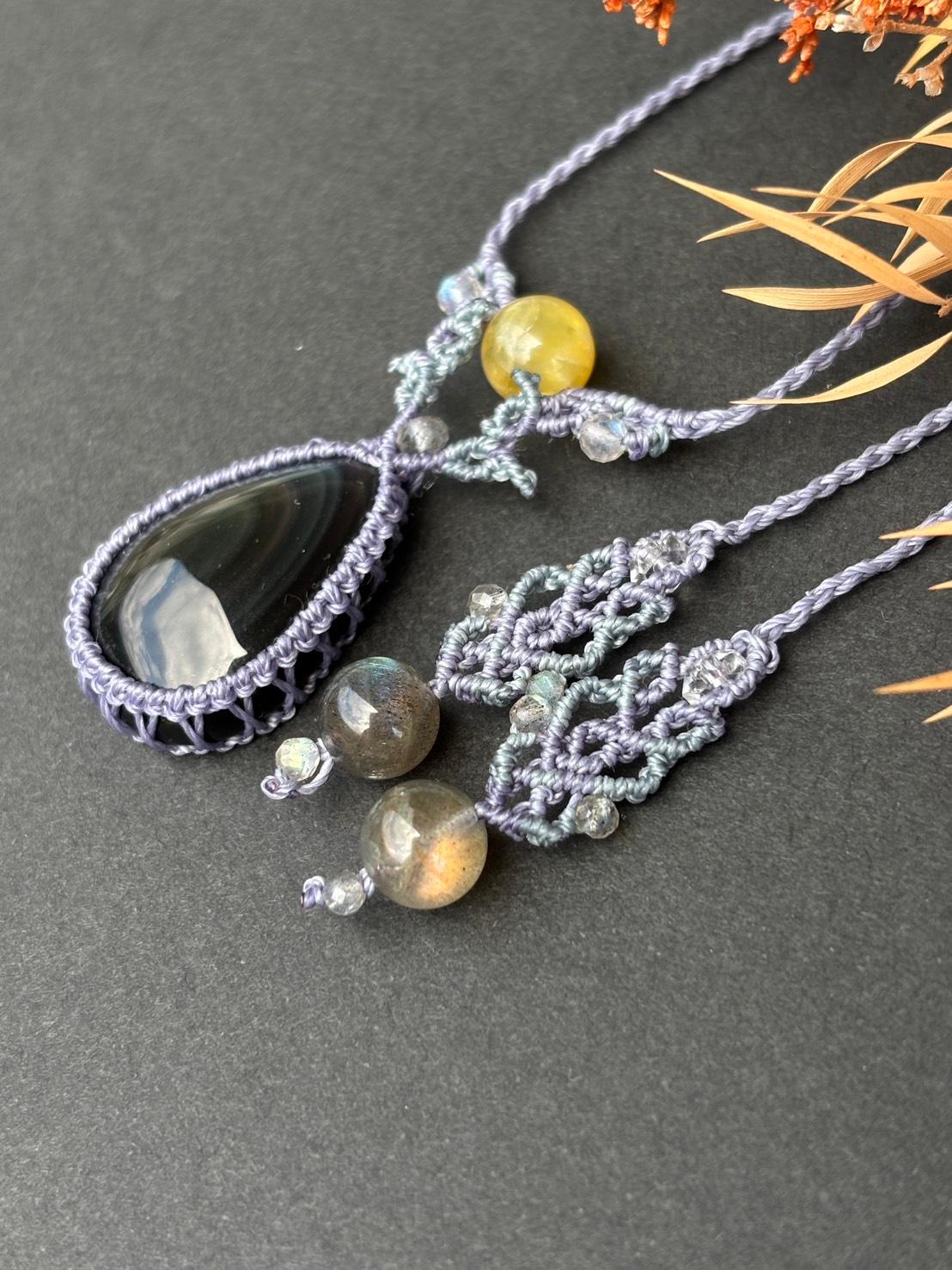 ご予約済|レインボーオブシディアン マクラメペンダントネックレス|天然石 | 7枚目