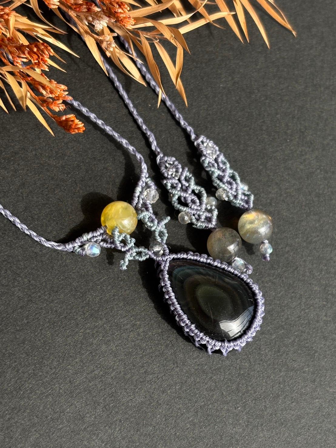 ご予約済|レインボーオブシディアン マクラメペンダントネックレス|天然石 | 8枚目