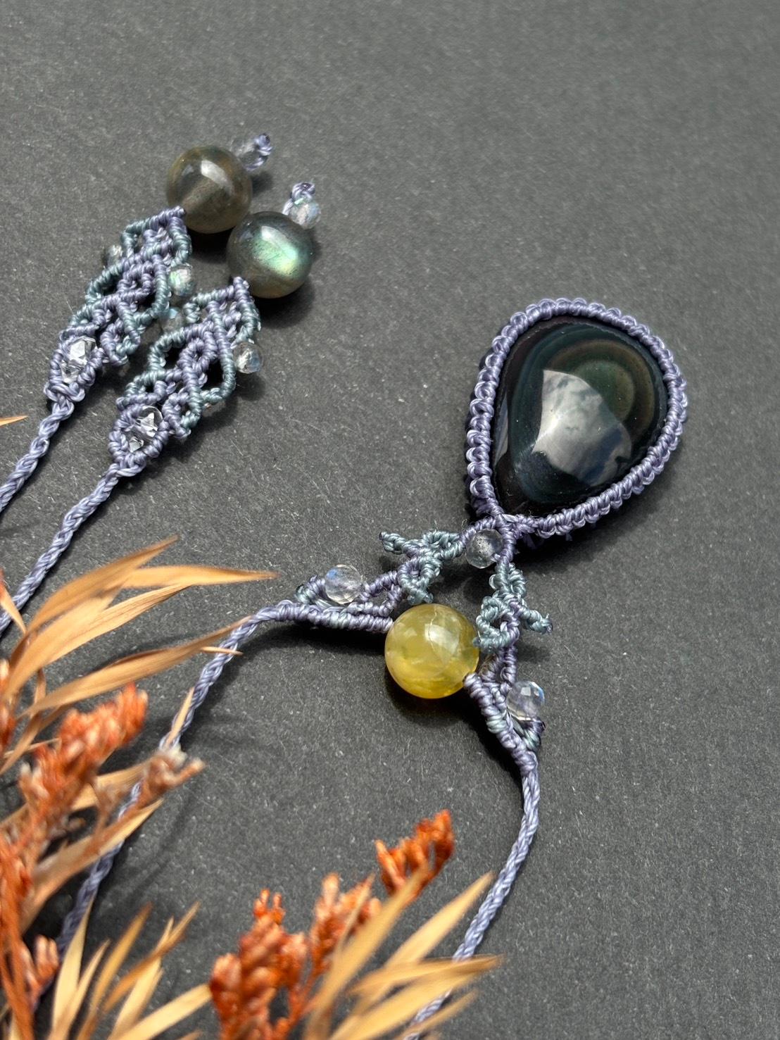 ご予約済|レインボーオブシディアン マクラメペンダントネックレス|天然石 | 9枚目