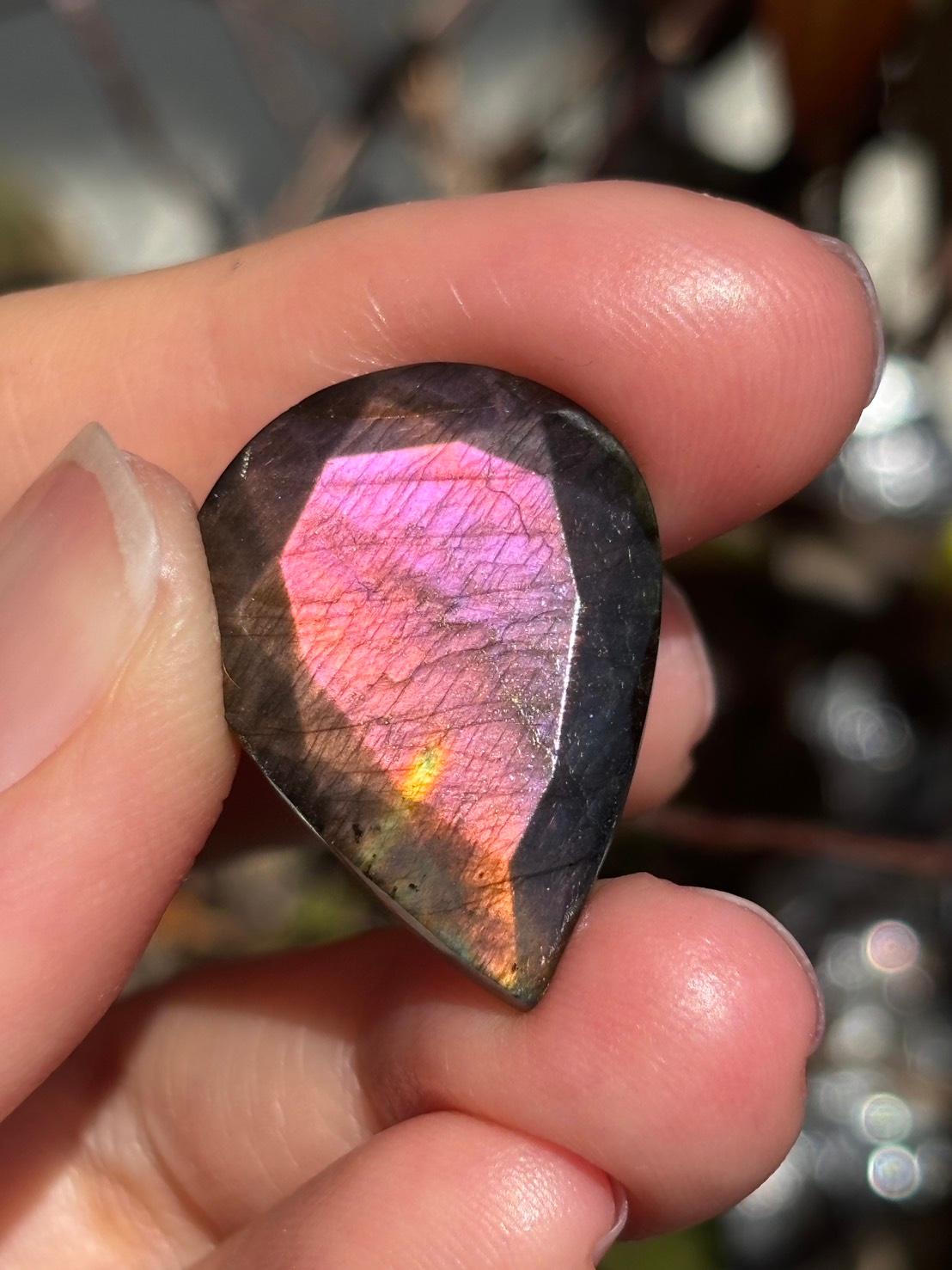 ラブラドライト ルース ドロップ型 カットルース ファセット レッド パープル 91 天然石 | 8枚目